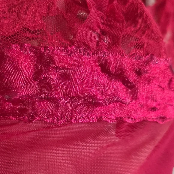 Frederick's of Hollywood Babydoll Sheer Ruffle Lace Chemise Lingerie Red Large - Picture 9 of 10